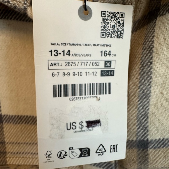 Zara Girls Cream Tan And Gray Flannel Shirt NWT - Picture 7 of 7